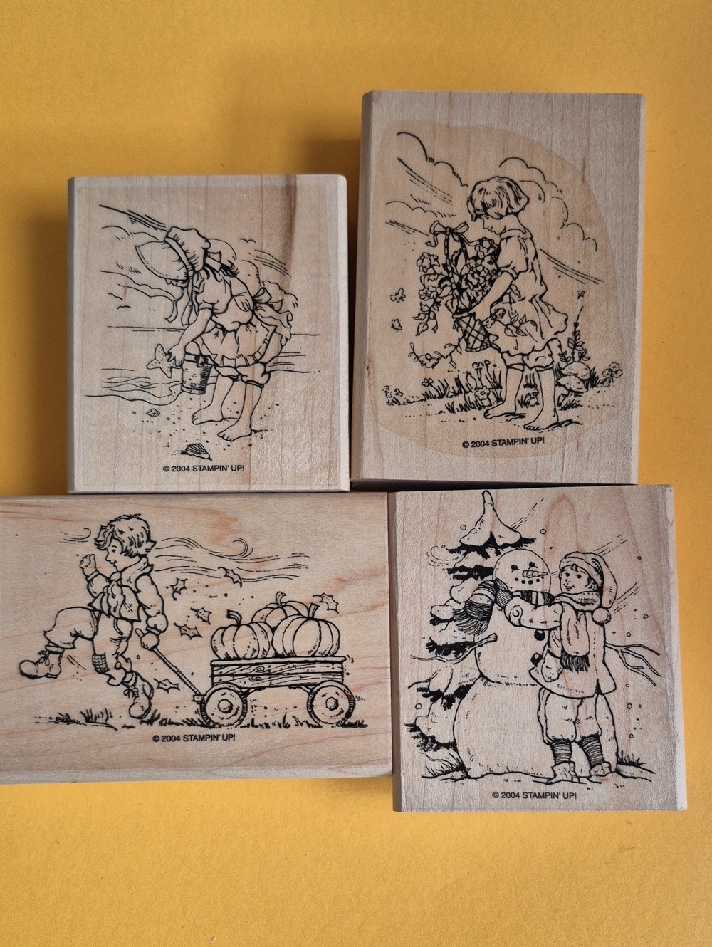 Stampin' Up! Wooden Kids Scene Stamp Set - Yellow Background